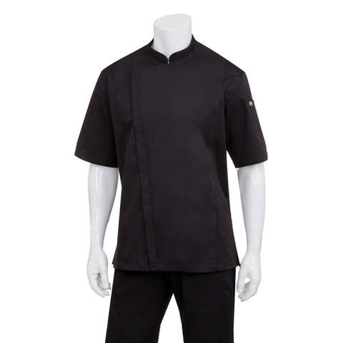 Chef Works BCSZ009BLK2XL Men's Springfield Single-Breasted Short Sleeve Chef Coat - Black, 2XL
