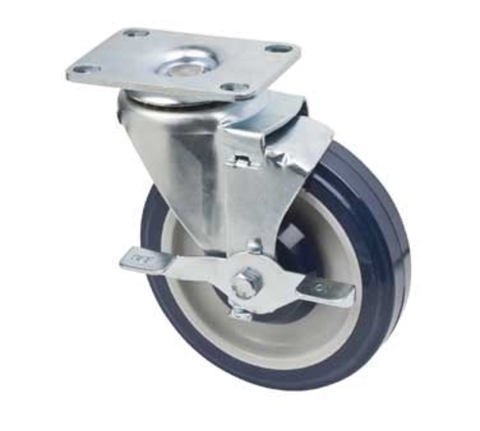 1880 Hospitality FPCST2X35 Universal Swivel Plate Caster Set with Brakes, 5" Polyurethane Wheels, Set of 4