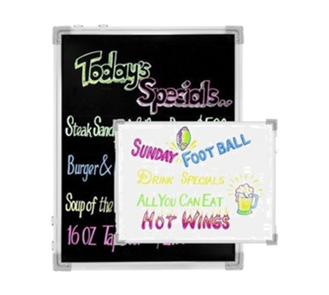 Chef Master 90030 Double-Sided Black and White Reversible Write-On Message Board with Markers, 18" x 24"