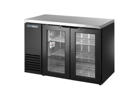True Manufacturing TBB24-48-2G-Z1-SFT-B-1 Two-Section Back Bar Cooler with Glass Swing Doors, Black