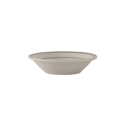 Tuxton China TGB-011 Green Bay 4-1/2 oz. Eggshell China Fruit / Monkey Dish with Green Bands