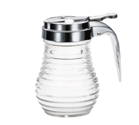 Tablecraft BH7 Beehive Collection 6 oz Glass Syrup Dispenser with Chrome-Plated ABS Top