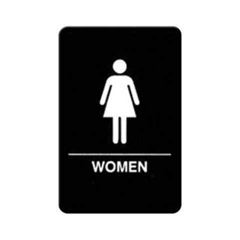 Winco SGNB-606 Women's Restroom Sign with Braille, 6"W x 9"H, Black Plastic