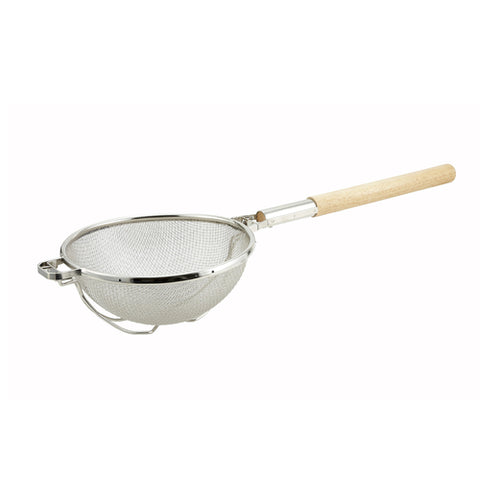 Winco MST-1010D 10-1/2" Reinforced Double Fine Mesh Strainer with Wood Handle