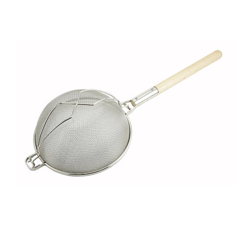 Winco MST-14D 14" Reinforced Double Mesh Strainer with Wood Handle
