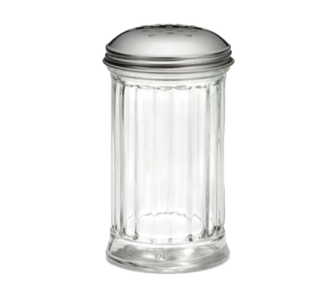 Tablecraft Products 800 - 12 oz. Fluted Glass Cheese Shaker with Perforated Stainless Steel Top