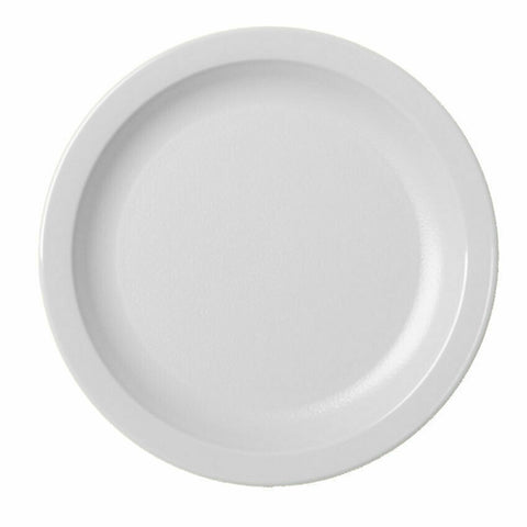 Cambro 55CWNR148 Camwear 5-1/2" White Narrow Rim Polycarbonate Plate, 48/CS
