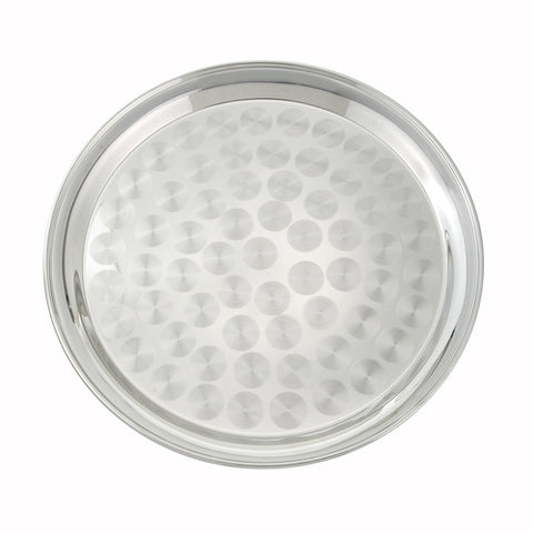 Winco STRS-14 14" Round Stainless Steel Serving Tray with Swirl Pattern