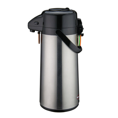 Winco AP-522 Glass Lined Push Button Airpot, 2.2 Liter, Stainless Steel