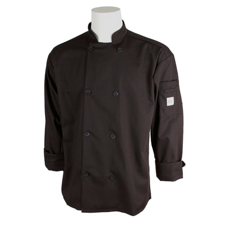 M60010BK1X Mercer Millennia Unisex 48" 1X Black Double Breasted Long Sleeve Cook Jacket-Mercer Culinary