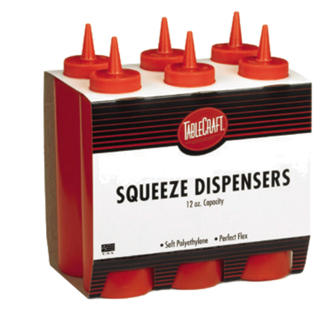 TableCraft Products C112K 12 oz. Red Squeeze Bottle, 6-Pack