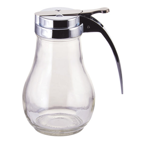 G-116 Winco 14 Oz. Glass Syrup Dispenser w/ Chrome Plated Top