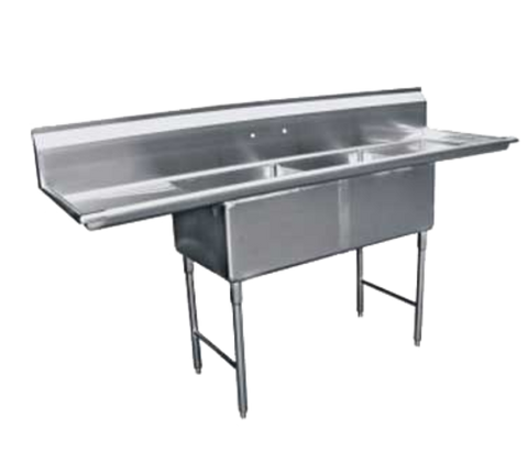 US Refrigeration USS2C242414-24LR 24x24 2-Compartment Sink with Dual 24" Drain Boards