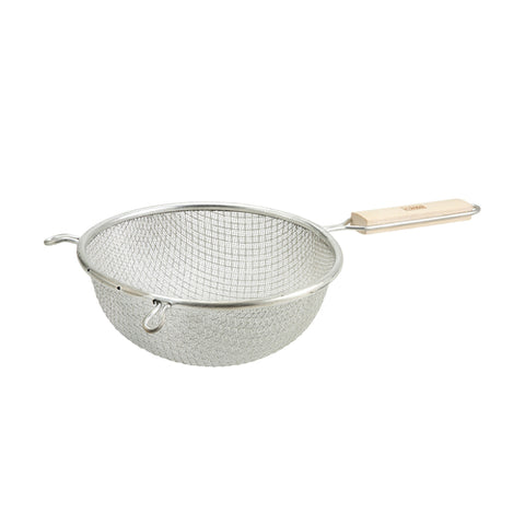 Winco MST-8D 8" Double Medium Mesh Strainer with Wood Handle, Tinned