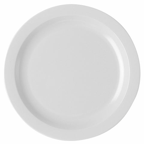 Cambro 10CWNR148 10" White Polycarbonate Narrow Rim Dinner Plate