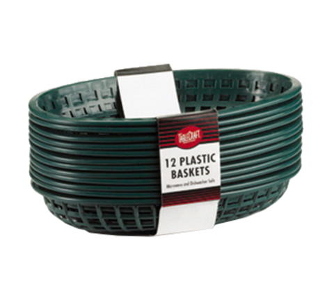 C1074FG Tablecraft 9-3/8" x 6" x 1-7/8" Forest Green Plastic Oval Basket