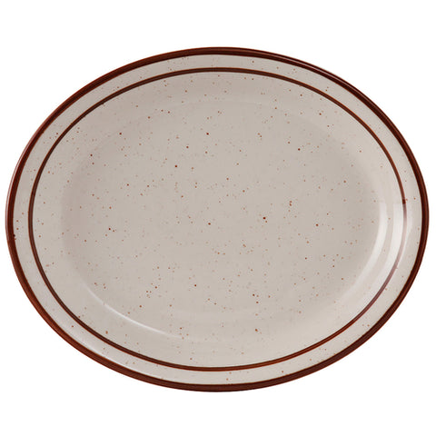 Tuxton China TBS-013 Oval Bahamas Platter - Ceramic, American White/Eggshell with Brown Speckle, 11-1/2" x 9-1/8"