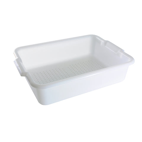 Thunder Group PLBT505WPF 21-1/2 x 15-3/8 x 5 White Polypropylene Perforated Bottom Bus Tub