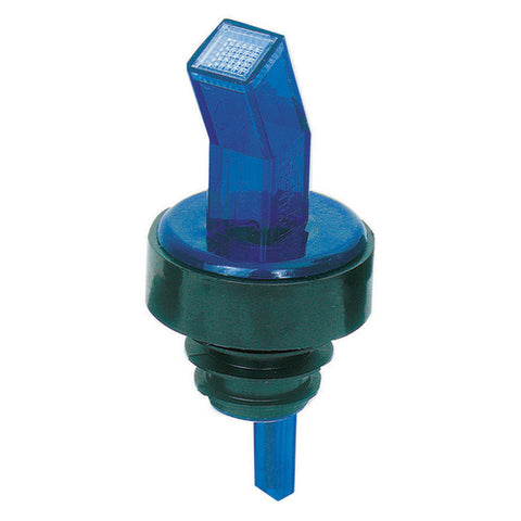 313-05 Spill Stop Blue Plastic Liquor Pourer w/ Black Collar