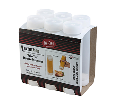 Tablecraft Products C16SV Invertatop ValveTop 16 oz. Clear Squeeze Dispenser, 6-Pack