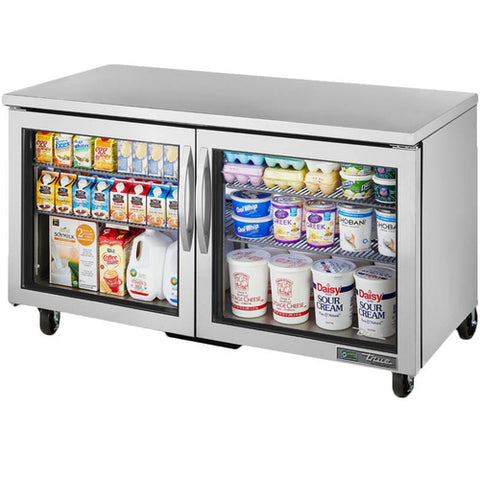 True Manufacturing TUC-60G-HC~FGD01 60 3/8" Two-Section Undercounter Refrigerator with Glass Doors