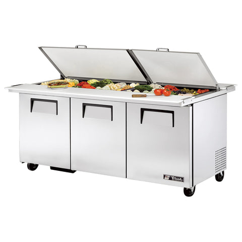 True Mfg. TSSU-72-30M-B-DS-ST-HC 72" Dual Sided Mega-Top 3-Door Sandwich/Salad Prep Table