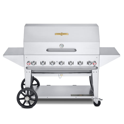 CV-MCB-48PRO Crown Verity 48" Professional Series Mobile Outdoor Charbroiler Includes Roll Dome, Removable End Shelves, LP