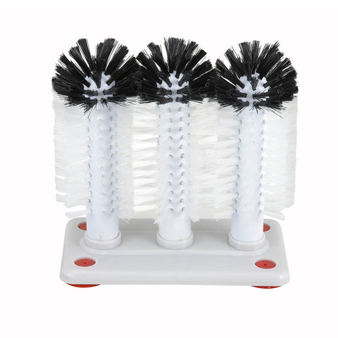 Winco GWB-3 3-Brush Manual Glass Washer with Plastic Base