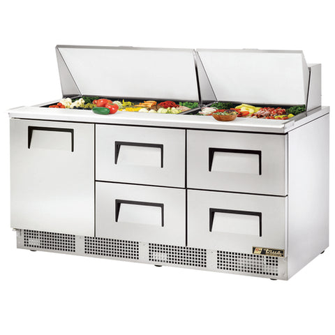 True Manufacturing TFP-72-30M-D-4-HC 72" Mega Top Sandwich/Salad Prep Table, 1 Door and 4 Drawers