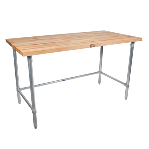 John Boos JNB08-X 48"W x 30"D Wood Top Work Table with Galvanized Open Base