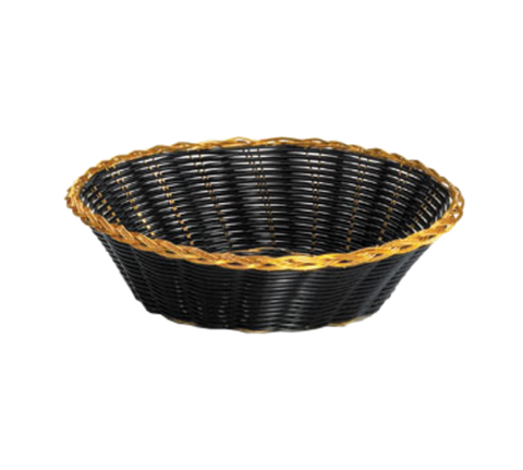 875B Tablecraft 8" x 2" Black Vinyl w/ Gold Trim Round Ratten Basket-Tablecraft Products