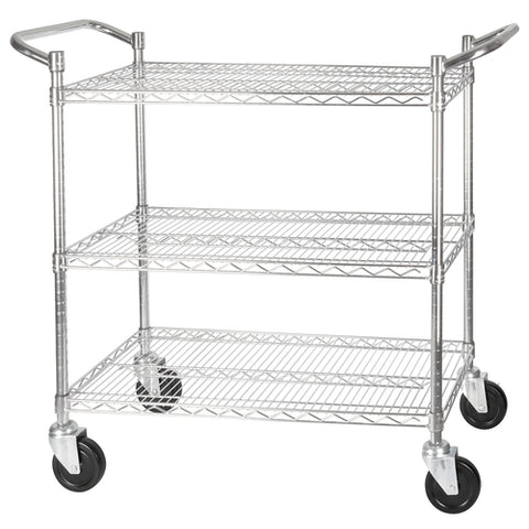 VCCD-1836B Winco 3-Tier Wire Shelving Cart, Chrome Plated, 18"x 36", Double Handle W brake-WINCO