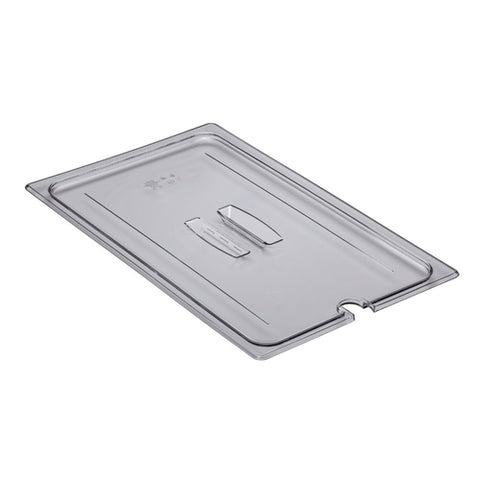 Cambro 10CWCHN135 Camwear Full Size Clear Polycarbonate Handled Lid with Spoon Notch