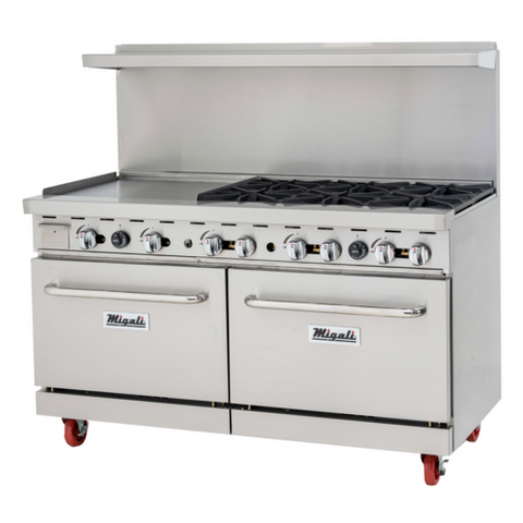 Migali Industries C-RO6-24GL-NG 60 in Natural Gas 6-Burner Range with 24 in Griddle and (2) Ovens