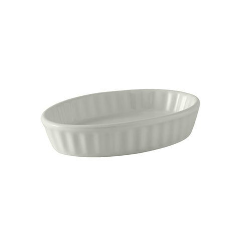 Tuxton China BWK-0602 6 oz White Oval Fluted China Souffle / Creme Brulee Dish
