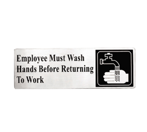B22 Tablecraft 3" x 9" Stainless Steel Employee Wash Hands Symbol Sign-Tablecraft Products
