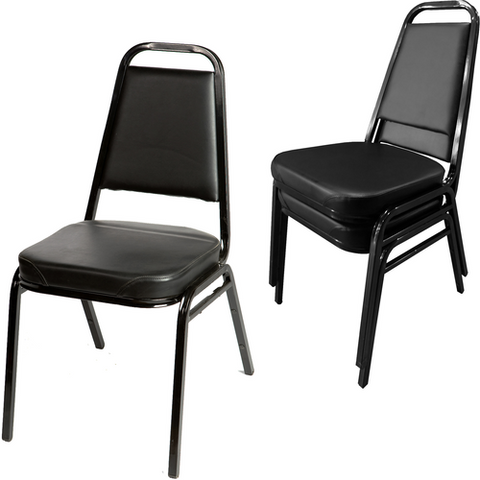 SL2082-BLK Oak Street Black Vinyl Stacking Chair w/ Tapered Square Back-OAK STREET MANUFACTURING
