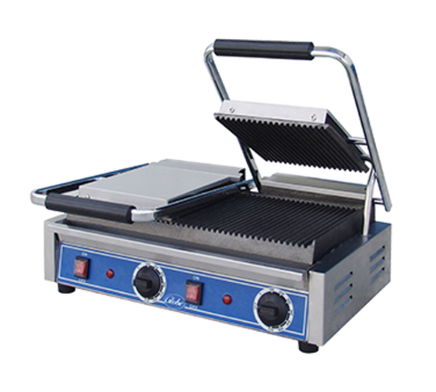 Globe GPGDUE10 Bistro Series Double Panini Grill, Grooved Cast Iron Plates, 208-240V