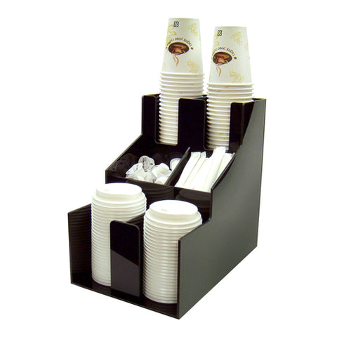 Winco CLSO-2T Cup and Lid Organizer, 3-Tier 6-Compartment, Black ABS Plastic