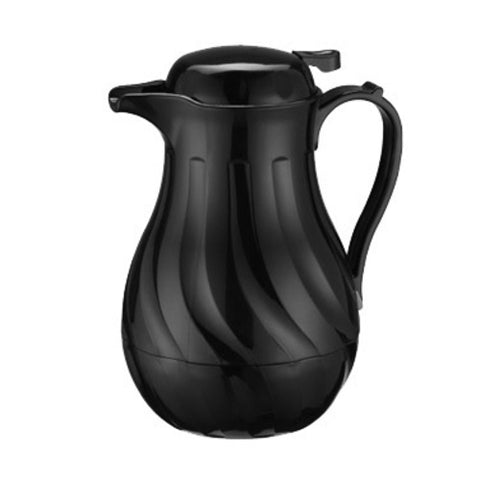 Winco VSW-20K 20 oz Black Plastic Swirl Pattern Push Button Insulated Beverage Server