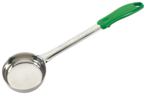 Winco FPS-4 4 oz. Solid One-Piece Food Portioner / Spoodle, Green Handle