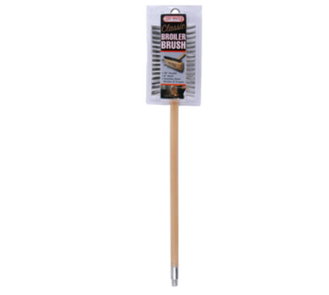 Chef Master 90042 Classic Broiler Brush with 30 in Wooden Handle and Stainless Steel Scraper
