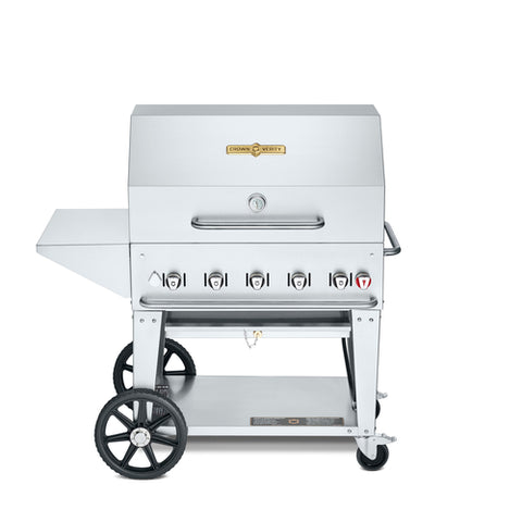 CV-MCB-36PKG-NG Crown Verity 36" Mobile Outdoor Charbroiler Includes Roll Dome, Removable End Shelf, NG