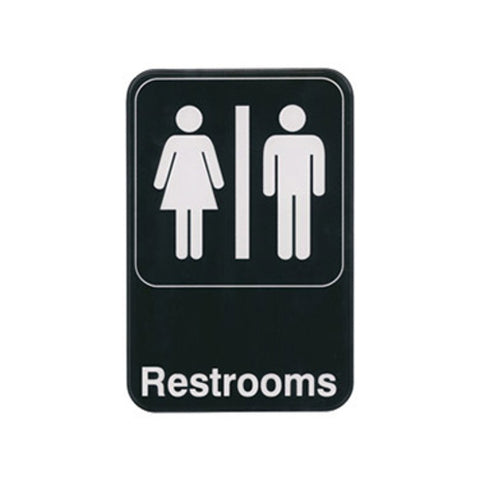 Winco SGN-603 Restroom Information Sign with Braille, 6" x 9\" Black