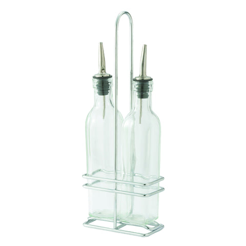Winco GOB-8S Oil and Vinegar Cruet Set with Chrome Plated Rack, 8 oz