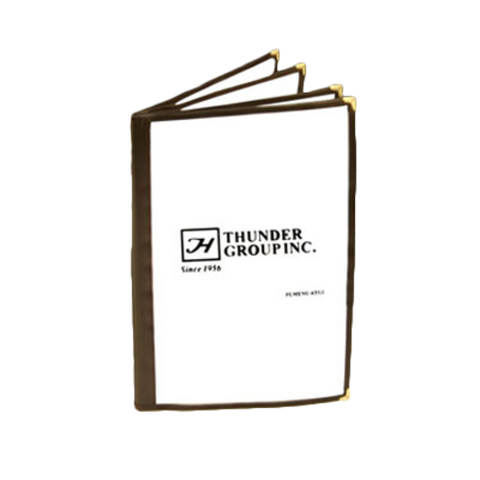 PLMENU-4BR Thunder Group 8-1/2" x 14" Brown 4 Page Long Menu Cover-Thunder Group