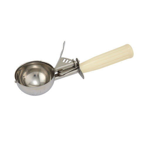 Winco ICD-10 Stainless Steel Thumb Press Disher with Ivory Plastic Handle, Size #10