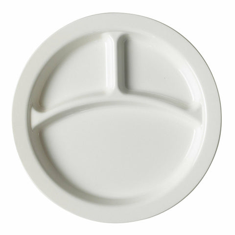 Cambro 93CW148 Camwear 9" Round 3-Compartment Polycarbonate Dinner Plate, White