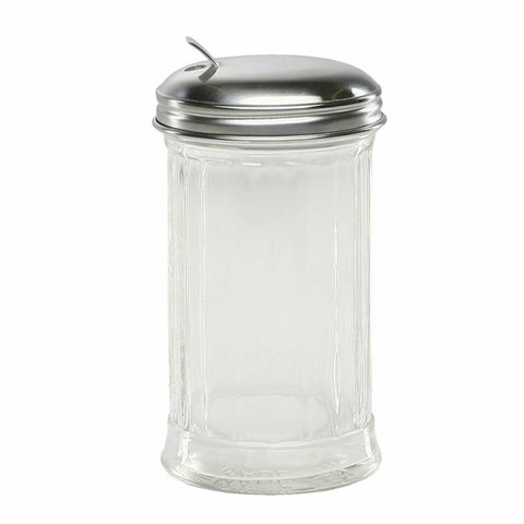 Libertyware S&PSUGF 12 oz. Paneled Glass Sugar Jar with Stainless Steel Flap Top