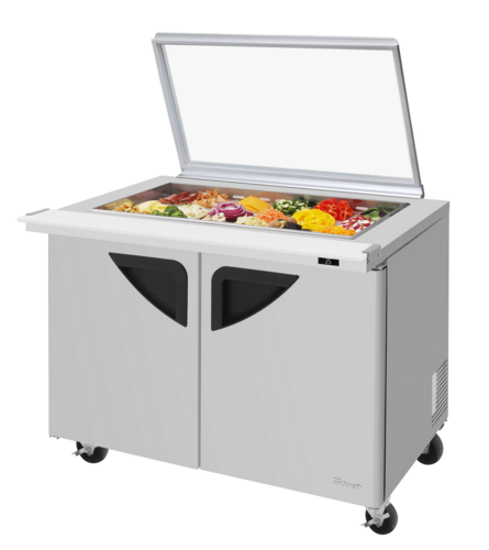 Turbo Air TST-48SD-18-N-GL 48" 2-Door Mega Top Refrigerated Sandwich/Salad Prep Table with Glass Lid